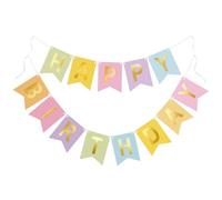 G2PLUS Guirlande Happy Birthday:Banderole Joyeux Anniversaire Pastel avec Lettres Or,Pré-Assemblée Guirlande en Papier Premium Grand Format 16 x 20 cm, pour Fête Anniversaire