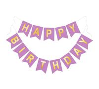 G2PLUS Guirlande Happy Birthday,Banderole Joyeux Anniversaire Violet Grand | Pré-Assemblée Guirlande en Papier avec Lettres Or Premium Format 16 x 20 cm, pour Fête Anniversaire