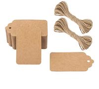 G2PLUS Lot de 100 Étiquettes Cadeaux en Papier Kraft 7 × 4 cm avec Cœur Découpé + 20 m de Ficelle en Jute - Étiquettes Suspendues pour Cadeaux, Mariage, Noël, Anniversaire, DIY
