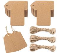 G2PLUS Lot de 200 étiquettes vierges en papier kraft 300 g/m² - 7 x 4 cm - Avec ficelle de jute - Pour cadeaux de Noël, cadeaux de mariage