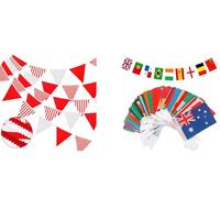 G2PLUS Lot de guirlandes décoratives - Fanions Rouge & Blanc 12 m + Guirlande 50 Drapeaux du Monde 25 m