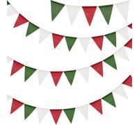 G2PLUS Rouge Vert Fanion Jute Guirlande Fanions Toile de Jute,12M avec 36PCS Drapeau Triangulaire en Lin Imitation Résistant aux Intempéries pour Chambre d'enfant,fête Décoration de Jardin
