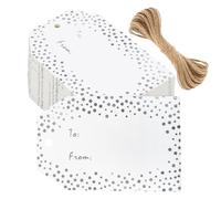 G2PLUS “To From” Étiquettes-cadeaux, Étiquettes Papier Kraft avec des points d'Argent Foil,50 Pièces Étiquettes Kraft Avec Ficelle,étiquettes de carton Pour Emballage Cadeau,Anniversaire,Noël