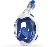 G2RISE Masque de Plongée Enfant Intégral, Vue Panoramique à 180 degrés, Anti-buée et Anti-Fuite(Blanc Bleu)