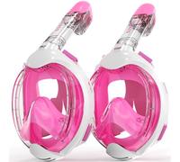 G2RISE Masque de Plongée Enfant Intégral, Vue Panoramique à 180 degrés, Anti-buée et Anti-Fuite(Blanc Rose)