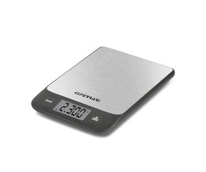 G3 Ferrari G20168 Balance de cuisine "Stefy", plaque en acier inoxydable, épaisseur 17 mm, grand écran, mesure 1 g/5 kg, indicateur d'erreur et d'épuisement des batteries, gris