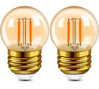 G40 E27 LED rétro ampoule à filament Edison Mini Globe 1W ampoule à filament en spirale en verre ambre 220V pour guirlandes extérieures,lumières de café,de Noël Super chaud 2200K,2 Pack