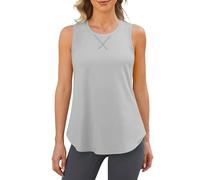 G4Free Débardeur d'entraînement dos nageur pour femme, col haut, débardeurs longs athlétiques à séchage rapide, sans manches, chemises de pilates et de course à pied, gris clair, Taille S
