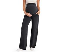 G4Free EverGoing Pantalon de maternité pour femme, pour yoga, travail, extensible, décontracté, grossesse, jambes larges avec poches, noir, Taille XS