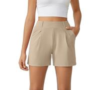 G4Free EverGoing Short Habillé Décontracté pour Femmes 5" (12,7 cm) Taille Haute Été Détente Short Plissé avec Poches, kaki clair, Taille M
