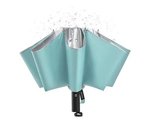 G4Free Grand parapluie de voyage inversé UPF 50+ avec protection UV de 137 cm, 10 baleines, coupe-vent, compact, blocage du soleil, ouverture automatique (bleu lac/argent)