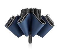 G4Free Grand parapluie inversé double couche de 137,2 cm, 12 baleines, compact, coupe-vent, pliable, avec bande réfléchissante pour la pluie, Noir/bleu foncé, 54 inches, Moderne
