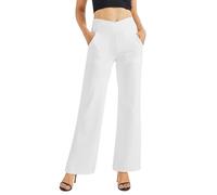 G4Free Pantacourt à jambes larges pour femme avec poches et pantalon court taille haute, Pantalon blanc, Taille M