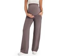 G4Free Pantalon de maternité au-dessus du ventre - Jambe large - Pantalon de yoga avec poches - Extensible - Pour le travail décontracté, taupe, X-Large Petite