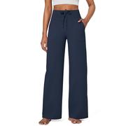 G4Free Pantalon de yoga à jambe large pour femme, pantalon de survêtement taille haute avec poches, pantalon de détente extensible et confortable, bleu marine foncé, Taille S
