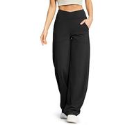 G4Free Pantalon de yoga ample à jambe large pour femme avec poches, petite/régulière/grand, extensible, décontracté, noir, Taille M