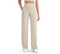 G4Free Pantalon de yoga décontracté côtelé à jambe large avec poches pour femme - Taille haute - Petit/régulier/grand, kaki clair, Taille M