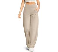 G4Free Pantalon de yoga pour femme - Pantalon de jogging long et large - Taille haute - Crossover - Élégant - Pantalon droit - Contrôle du ventre - Pantalon de sport avec poches, Kaki clair., XL