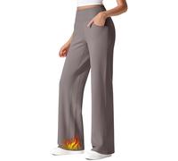 G4Free Pantalon doublé en polaire pour femme - Pantalon de travail à jambe large avec poches - Pantalon de survêtement taille haute pour robe décontractée d'hiver, taupe, X-Large Petite