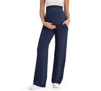 G4Free Pantalon Grossesse Femme Pantalons Maternité au-Dessus du Ventre pour Yoga Travail Pantalon Extensible à Jambes Larges avec Poches(Bleu Roi,M)
