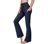 G4Free Pantalons de Sport Pantalon de Yoga Bootcut Femmes avec Poches Pantalon d'Entraînement Taille Haute Pantalon de Travail Décontracté Bootleg Pantalon Habillé Imprimé，Marine，M