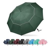 G4Free Parapluie inversé coupe-vent de 157,5 cm avec bande réfléchissante, grand parapluie de golf inversé compact pour pluie, 10 baleines, parapluie de voyage, ouverture automatique (vert foncé)