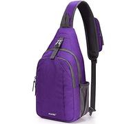 G4Free Sac à dos à bandoulière antivol avec trou pour écouteurs pour l'extérieur, le cyclisme, les voyages, la randonnée, pour homme et femme, Violet/gris, S, Sacs à bandoulière