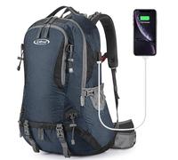 G4Free Sac à dos de randonnée étanche 50 L avec housse de pluie pour alpinisme, voyage, camping, trekking, sports de plein air pour homme et femme, noir foncé, 50L, Poche