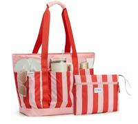 G4Free Sac de plage pliable de 35/50 l avec poches zippées, sac à main fourre-tout imperméable pour femme, compatible avec tasse Stanley, weekend, voyage, vacances, rose/rayures, 35L