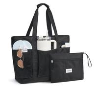 G4Free Sac de plage pliable de 35/50 l avec poches zippées, sac à main fourre-tout imperméable pour femme, compatible avec tasse Stanley, weekend, voyage, vacances, Noir , 35L, Fourre-tout