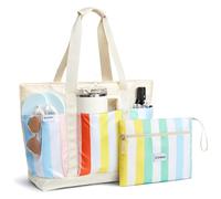 G4Free Sac de plage, sac de plage imperméable pour femme, compatible avec tasse Stanley, pliable pour les voyages en week-end, Motif rayé Multicolore, 50L