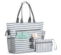 G4Free Sac de plage, sac fourre-tout de plage imperméable et résistant au sable, sac de plage pliable de grande capacité pour femme, Rayures grises, 50L