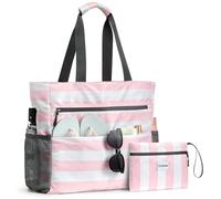 G4Free Sac de plage, sac fourre-tout de plage imperméable, résistant au sable, grande capacité pliable pour femme, rose/blanc, 35L, Sac fourre-tout de plage