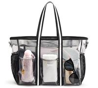 G4Free Sac fourre-tout de plage imperméable pour femme, sac à main transparent de grande capacité avec compartiment humide pour week-end, voyage, vacances transparent, Noir , 18.9 x 11.8 x 7 inches