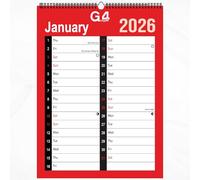 G4GADGET Calendrier mural 2026 A3 mensuel à 2 colonnes à spirales avec jours fériés britanniques | Organiseur mensuel à suspendre pour la maison, le bureau, l'école et le travail