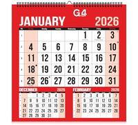 G4GADGET Calendrier mural 2026 de trois mois par page - Planificateur à spirale à suspendre avec jours fériés britanniques | Organiseur mensuel rouge et blanc pour la maison, le bureau, l'école et le