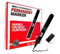 G4GADGET Lot de 10 marqueurs permanents noirs, pointe ogive, pointe fine, idéal pour le plastique, le bois, le métal et le verre - Encre durable et à séchage rapide