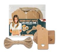 G4GADGET Lot de 100 étiquettes cadeaux en papier kraft marron - 9 x 4 cm avec 20 m de ficelle de jute pour bagages, prix, cadeaux, mariages et loisirs créatifs