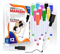 G4GADGET Lot de 12 marqueurs colorés pour tableau blanc avec aimant et gomme | Stylos effaçables à sec pour tableau blanc | Pointe fine, faible odeur, non toxique - Marqueurs effaçables pour enfants