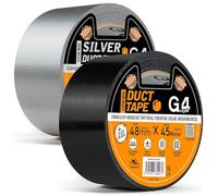 G4GADGET Lot de 2 rubans adhésifs noirs et argentés - 48 mm x 45 m | Ruban adhésif imperméable et robuste | Ruban adhésif multifonction puissant pour réparations, bricolage, étanchéité et utilisation