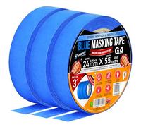 G4GADGET Lot de 3 rubans de masquage bleu pour peinture - 24 mm x 55 m - Papier crépon à faible adhérence - Enlèvement propre - Sans résidus - Pour murs, garnitures et projets de bricolage