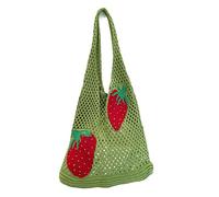 G4ZS5Z0G1 Joli sac fourre-tout à motif de fraise, sac fourre-tout au crochet, sac à bandoulière, sac à main, sac à tricot, esthétique, fait à la main, Vert, Taille unique