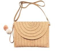 G4ZS5Z0G1 Pochette en paille tissée pour femme, sac à bandoulière, décontracté, plage, rotin, fait à la main, blanc, Taille unique