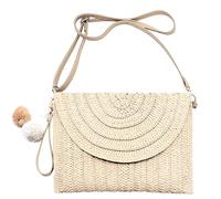 G4ZS5Z0G1 Pochette en paille tissée pour femme, sac à bandoulière, décontracté, plage, rotin, fait à la main, Blanc crémeux, Taille unique
