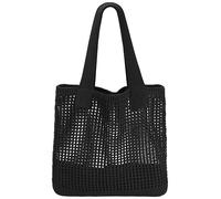 G4ZS5Z0G1 Sac fourre-tout au crochet pour femme, sac fourre-tout de plage en maille au crochet, sac fourre-tout pour vacances d'été, sac en tricot bohème esthétique pour femme, H/noir, Taille unique