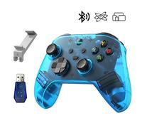 G6 Manette de Jeu Sans Fil, Manette Portable, 5 Modes, Manette de Jeu avec Boutons Personnalisables, Compatibilité Bluetooth & Multi-Plateforme (Bleu Translucide, Manette Portable Kit)