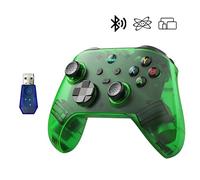 G6 Manette de Jeu Sans Fil, Manette Portable, 5 Modes, Manette de Jeu avec Boutons Personnalisables, Compatibilité Bluetooth & Multi-Plateforme (Vert Translucide, Manette Portable + Récepteur USB)