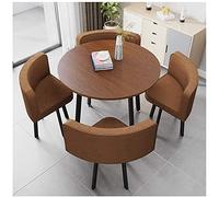 GAAHRQQQ 1 table 4 chaises bibliothèque cinéma chaise tissu coton et lin 90 cm table ronde en bois (couleur : gris) (marron)