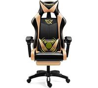 GAAHRQQQ Chaise de bureau ergonomique à dossier haut style course pour adolescents, support lombaire 3D, accoudoir réglable, repose-pieds rétractable, rouge, 53 x 127 x 68 cm (doré 53 x 127 x 68 cm)