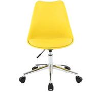GAAHRQQQ Chaises ménagères multi-usages réglable en hauteur rotative, coton PU, pieds en acier, roue universelle, chaise de bureau mobile E (couleur : jaune)